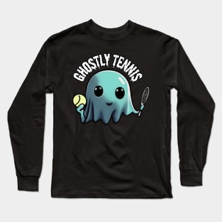 Adorable ghost playing tennis: Ghostly Tennis, Halloween Long Sleeve T-Shirt